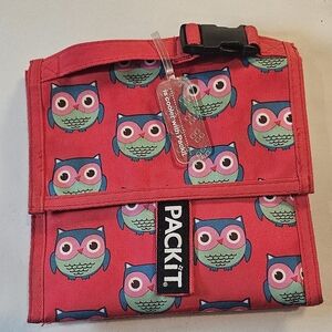 Everyday PackIt Freezable Lunch Bag- Owl Print Red Color Insulated & Foldable